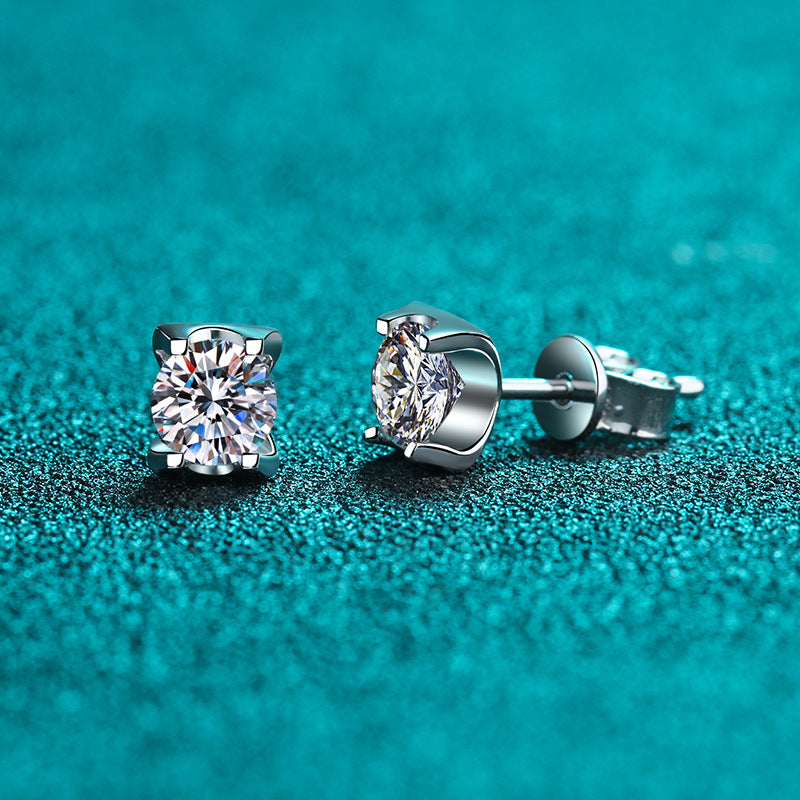 S925 Sterling Silver Bull Head Stud Earrings with 1ct/2ct Moissanite - PT950 Gold Plated Wedding & Everyday Jewelry
