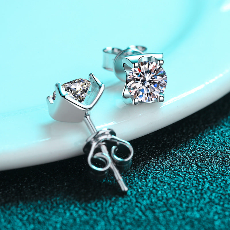 S925 Sterling Silver Bull Head Stud Earrings with 1ct/2ct Moissanite - PT950 Gold Plated Wedding & Everyday Jewelry