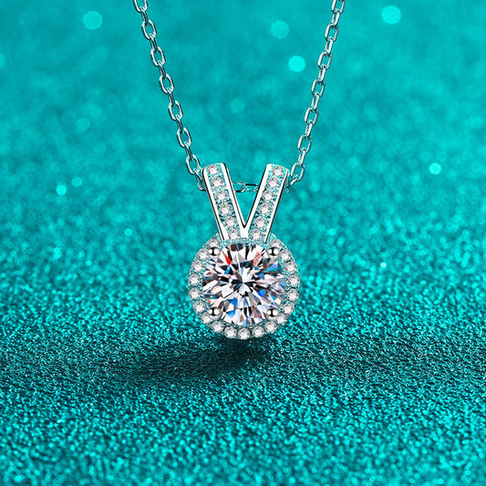 S925 Sterling Silver Bunny Ear Pendant Necklace - 1CT Moissanite Sweet & Chic Chain