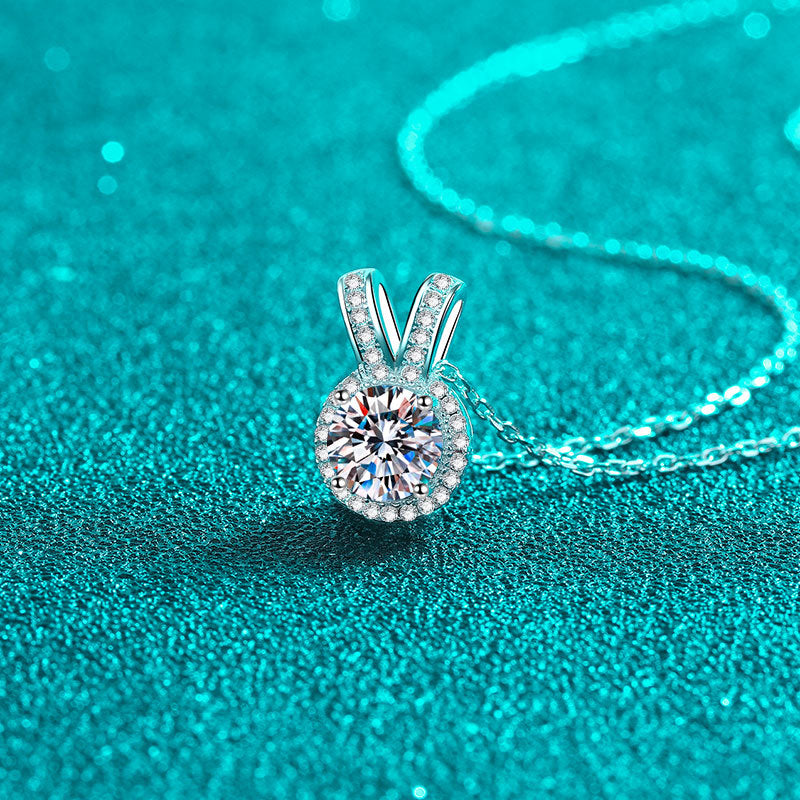 S925 Sterling Silver Bunny Ear Pendant Necklace - 1CT Moissanite Sweet & Chic Chain