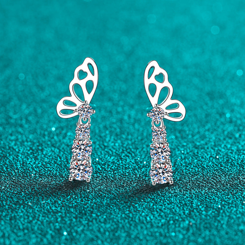 S925 Sterling Silver Butterfly Earrings with 1.24CT Moissanite - Elegant & Trendy Ins Style Jewelry
