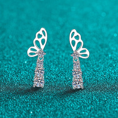 S925 Sterling Silver Butterfly Earrings with 1.24CT Moissanite - Elegant & Trendy Ins Style Jewelry