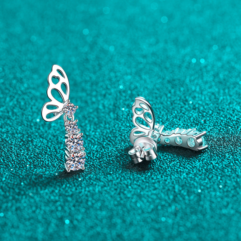 S925 Sterling Silver Butterfly Earrings with 1.24CT Moissanite - Elegant & Trendy Ins Style Jewelry