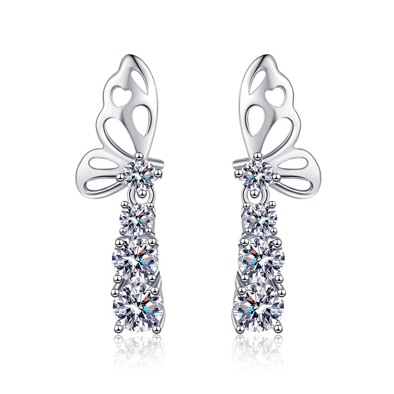 S925 Sterling Silver Butterfly Earrings with 1.24CT Moissanite - Elegant & Trendy Ins Style Jewelry