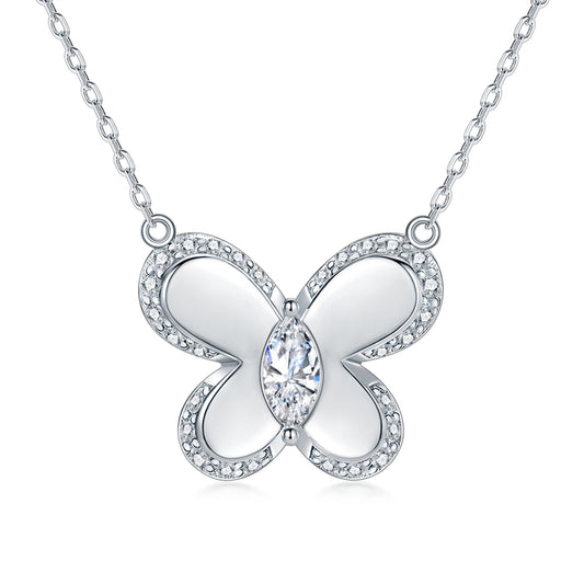 S925 Sterling Silver Butterfly Pendant Necklace - Elegant Zirconia Accented Jewelry for Women