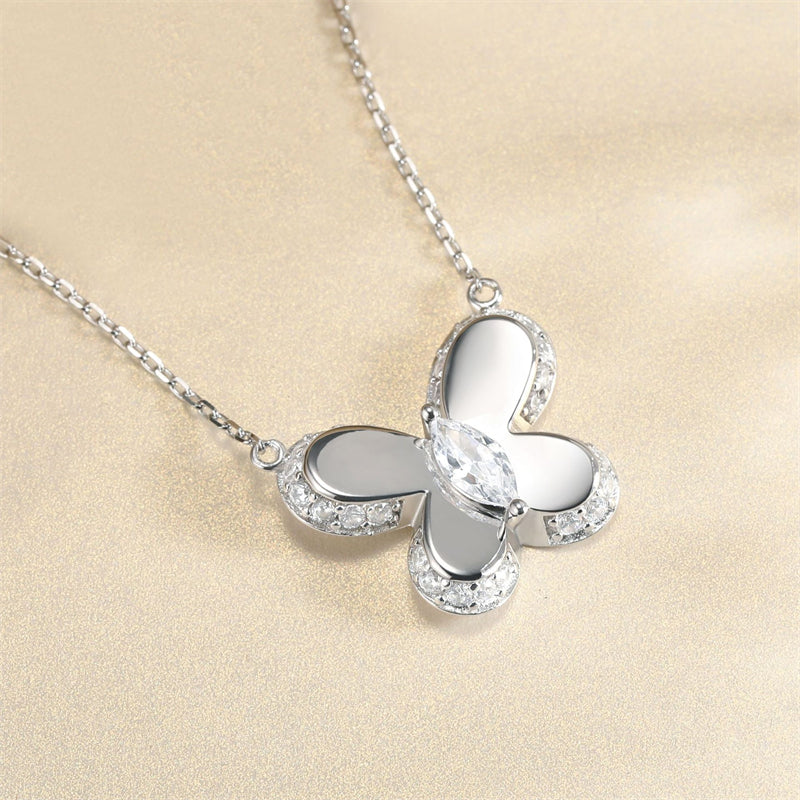 S925 Sterling Silver Butterfly Pendant Necklace - Elegant Zirconia Accented Jewelry for Women