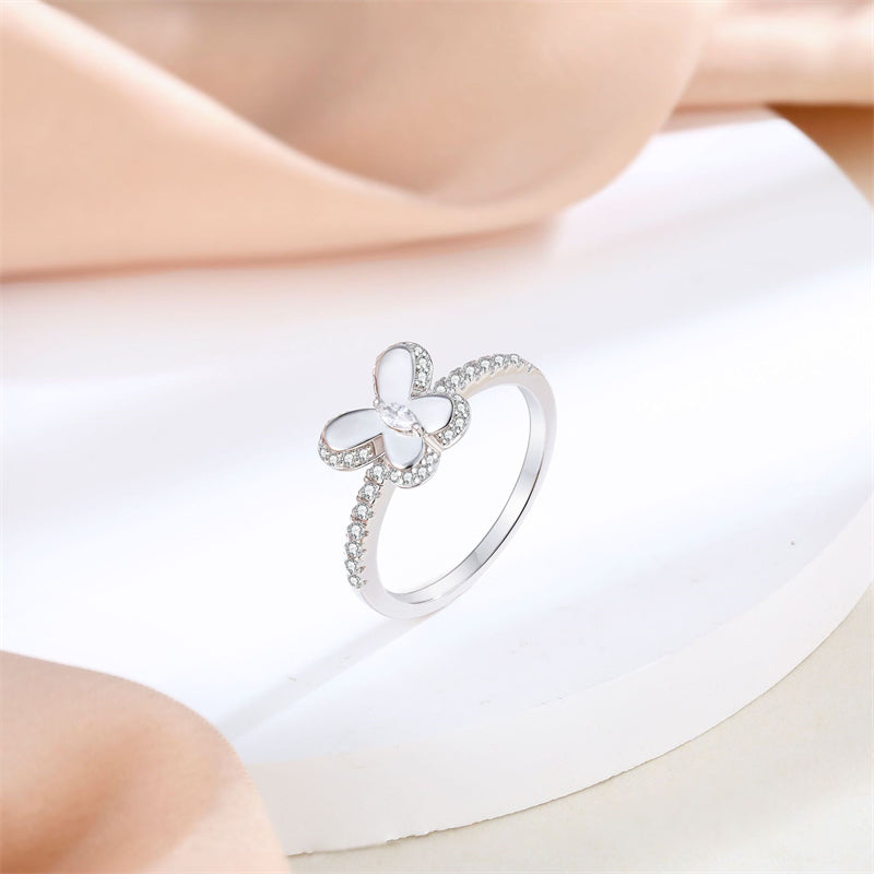 S925 Sterling Silver Butterfly Ring - Elegant Bow Design Jewelry for Women