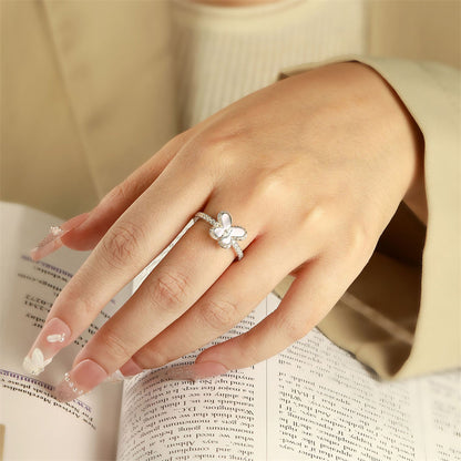 S925 Sterling Silver Butterfly Ring - Elegant Bow Design Jewelry for Women
