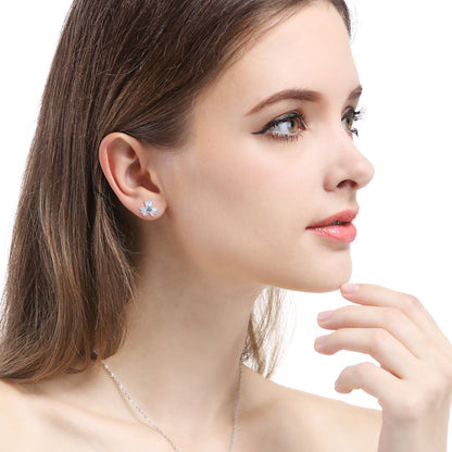 S925 Sterling Silver Cartoon Stud Earrings with CZ - Playful Diamond Accent Earrings with Plastic Backs