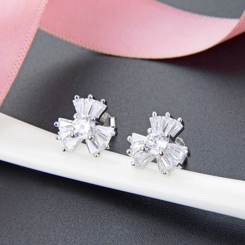S925 Sterling Silver Cartoon Stud Earrings with CZ - Playful Diamond Accent Earrings with Plastic Backs