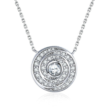 S925 Sterling Silver Celestial Pendant Necklace - Elegant Round Zirconia Collarbone Chain