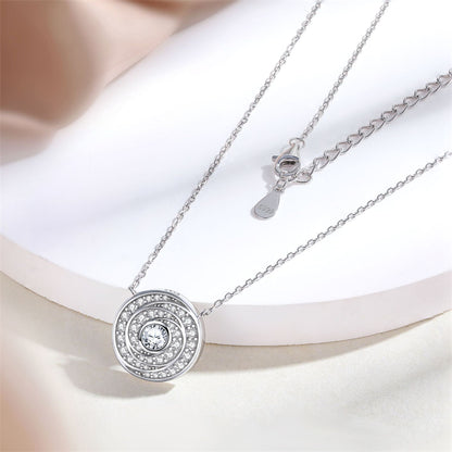 S925 Sterling Silver Celestial Pendant Necklace - Elegant Round Zirconia Collarbone Chain