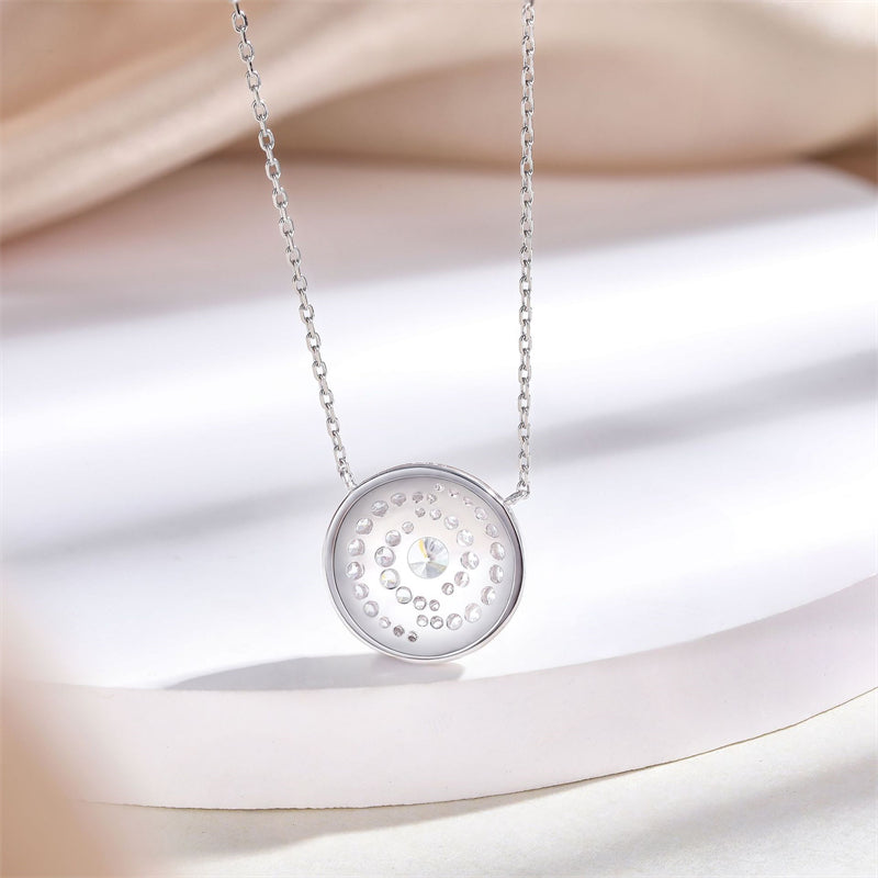 S925 Sterling Silver Celestial Pendant Necklace - Elegant Round Zirconia Collarbone Chain