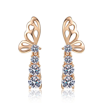 S925 Sterling Silver Champagne Gold Butterfly Moissanite Stud Earrings - 1.24CT Floral Elegance