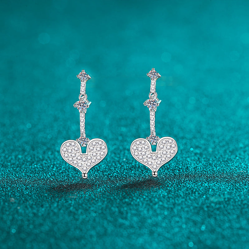 S925 Sterling Silver Champagne Gold Heart Moissanite Stud Earrings - 0.7CT Sweet & Minimalist