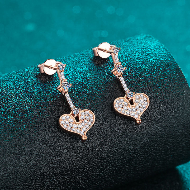 S925 Sterling Silver Champagne Gold Heart Moissanite Stud Earrings - 0.7CT Sweet & Minimalist