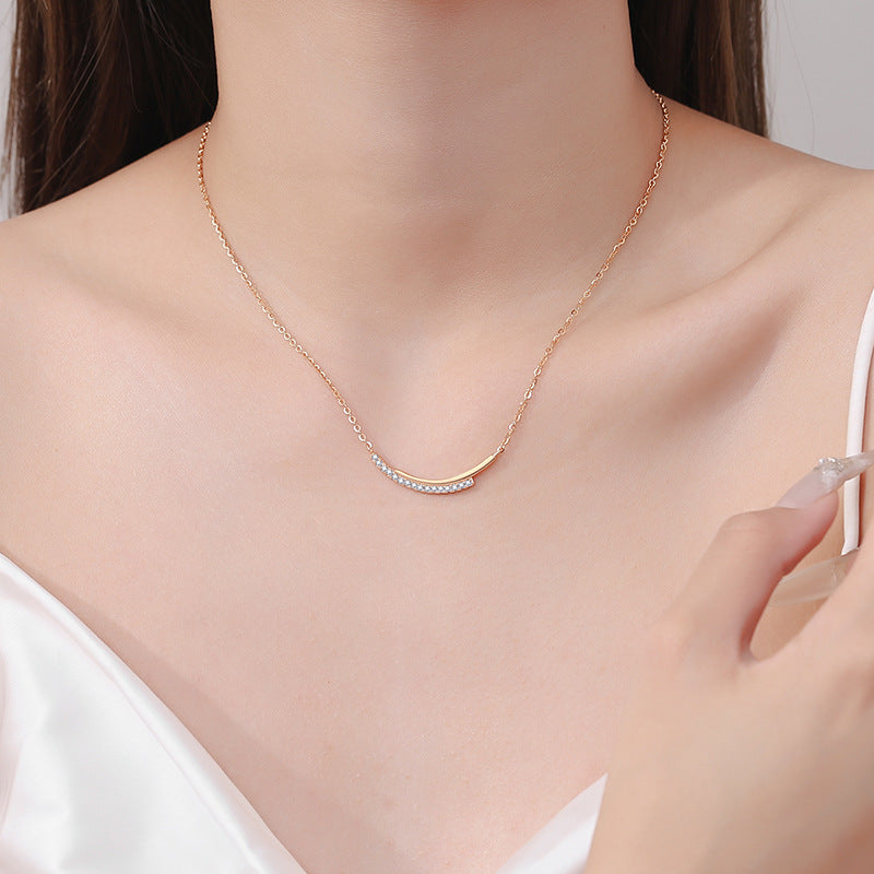 S925 Sterling Silver Champagne Gold Line Necklace - 0.24CT Moissanite Minimalist Pendant