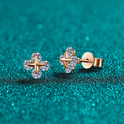 S925 Sterling Silver Champagne Gold Moissanite Star Earrings - 0.8ct Movable Floral Studs