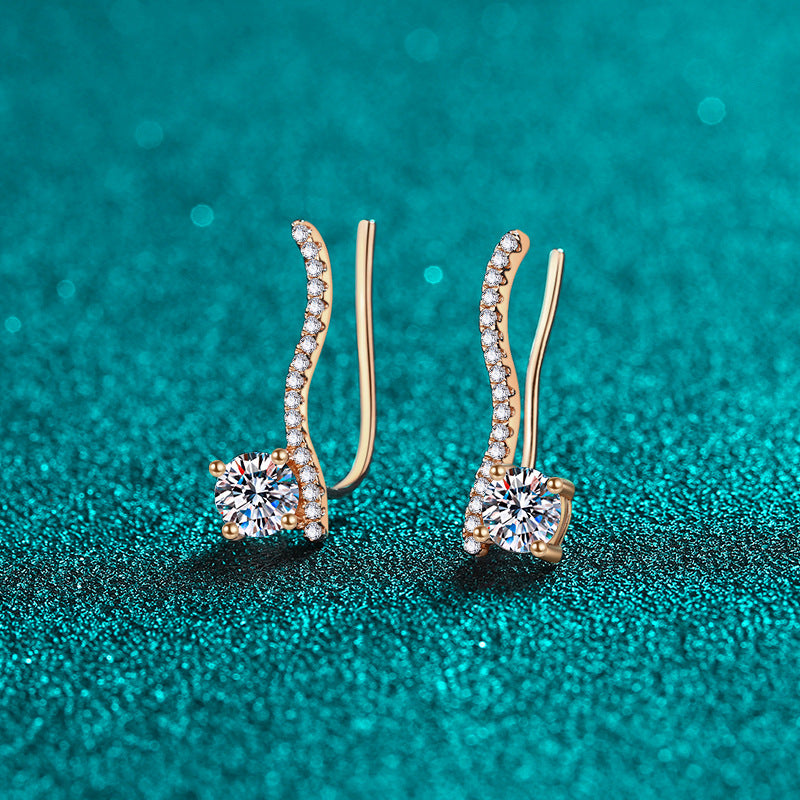S925 Sterling Silver Champagne Gold Moissanite Stud Earrings - 1CT Floral-Inspired Statement Jewelry