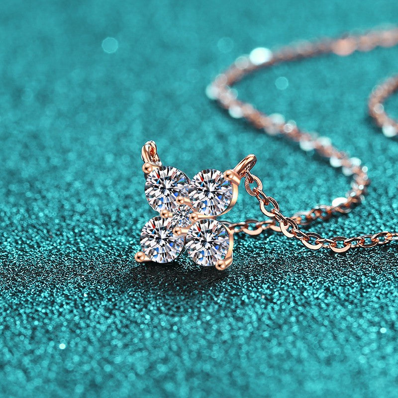 S925 Sterling Silver Champagne Gold Petal Pendant Necklace - 1.26CT Moissanite Everyday Elegance