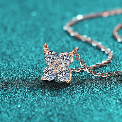 S925 Sterling Silver Champagne Gold Petal Pendant Necklace - 1.26CT Moissanite Everyday Elegance