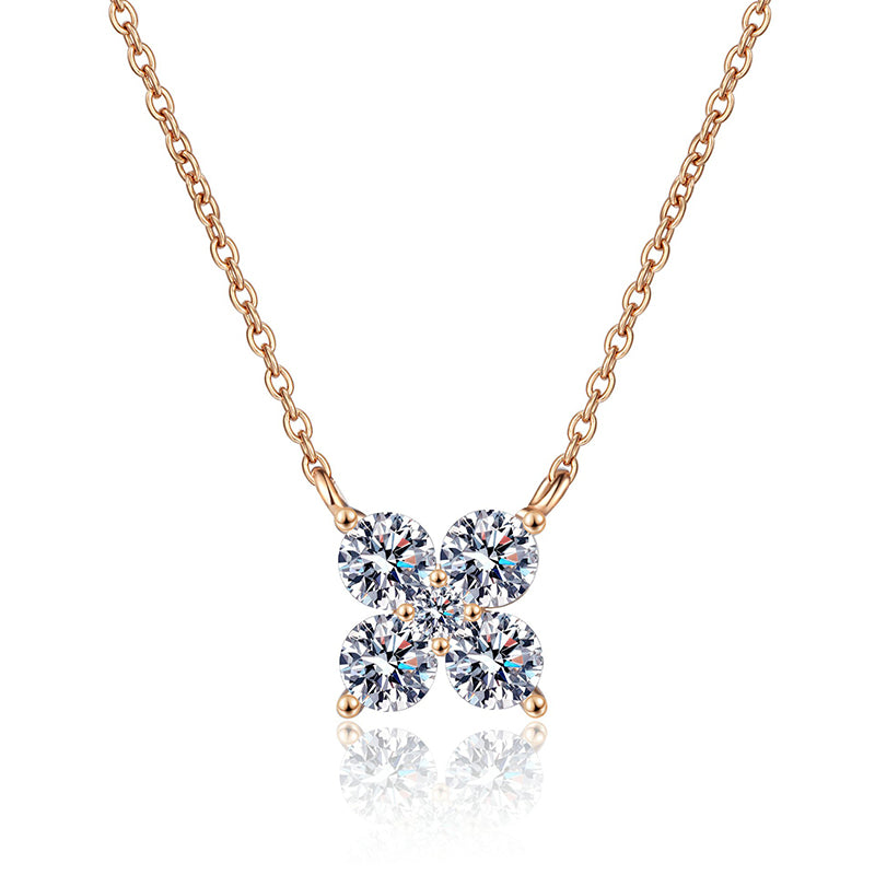 S925 Sterling Silver Champagne Gold Petal Pendant Necklace - 1.26CT Moissanite Everyday Elegance