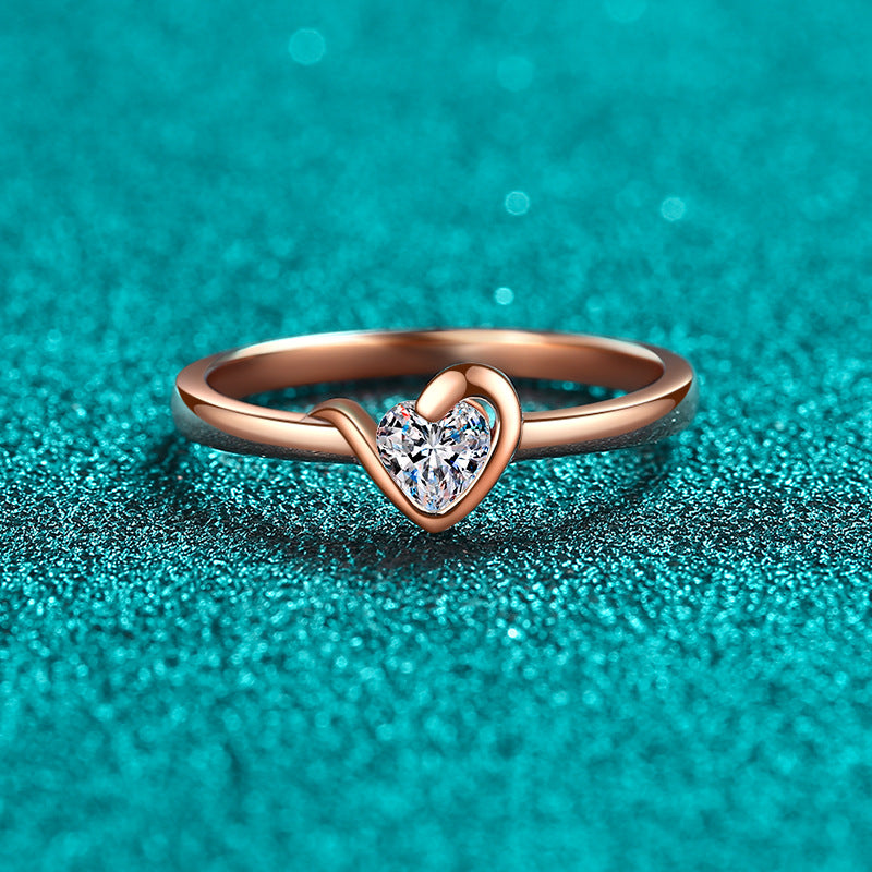 S925 Sterling Silver Champagne Gold Plated Heart-Shaped 0.30ct Moissanite Floral Ring