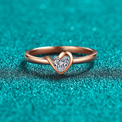 S925 Sterling Silver Champagne Gold Plated Heart-Shaped 0.30ct Moissanite Floral Ring