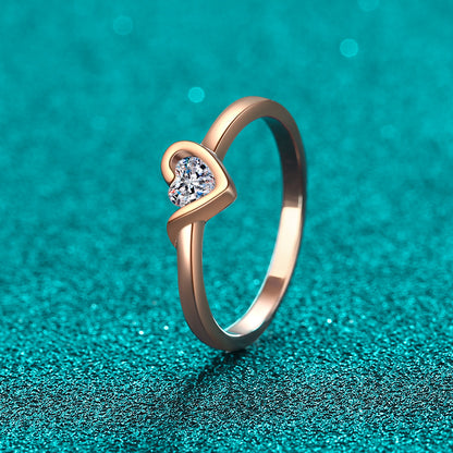 S925 Sterling Silver Champagne Gold Plated Heart-Shaped 0.30ct Moissanite Floral Ring