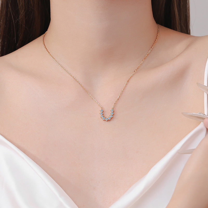 S925 Sterling Silver Champagne Gold U-Shaped Pendant Necklace - 0.54CT Moissanite Minimalist Statement Piece