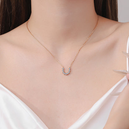 S925 Sterling Silver Champagne Gold U-Shaped Pendant Necklace - 0.54CT Moissanite Minimalist Statement Piece