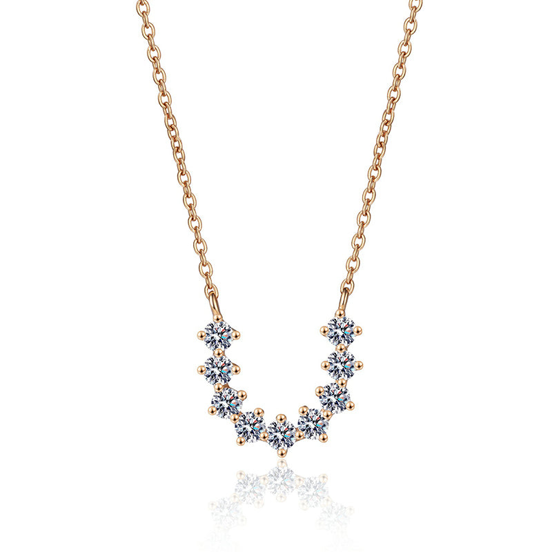 S925 Sterling Silver Champagne Gold U-Shaped Pendant Necklace - 0.54CT Moissanite Minimalist Statement Piece