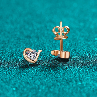 S925 Sterling Silver Champagne Moissanite Heart Stud Earrings - 0.60ct Floral-Inspired Everyday Luxury