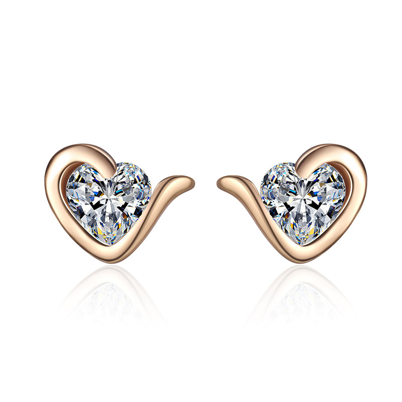 S925 Sterling Silver Champagne Moissanite Heart Stud Earrings - 0.60ct Floral-Inspired Everyday Luxury