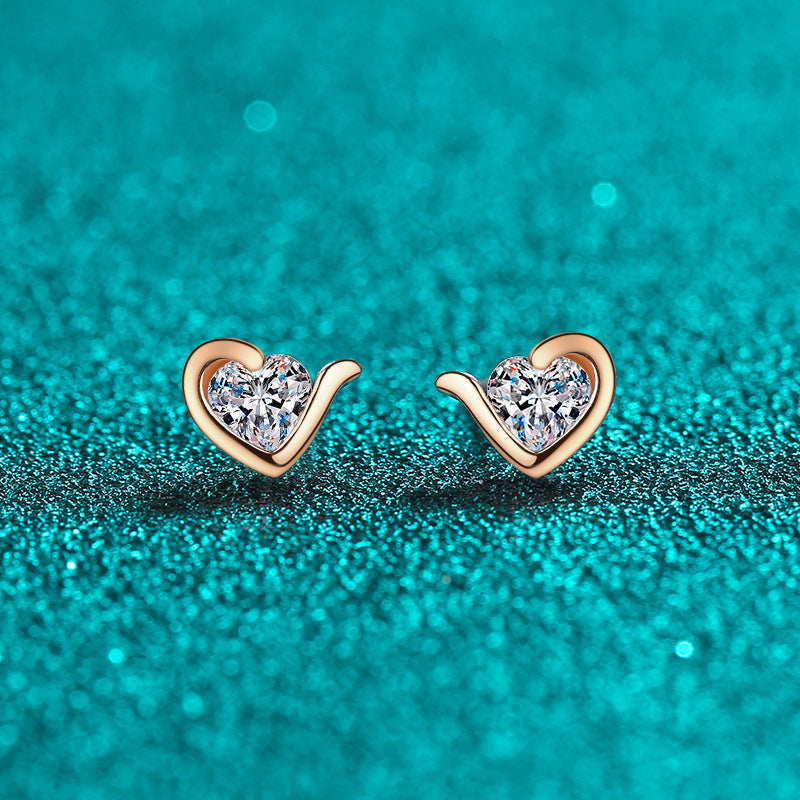 S925 Sterling Silver Champagne Moissanite Heart Stud Earrings - 0.60ct Floral-Inspired Everyday Luxury