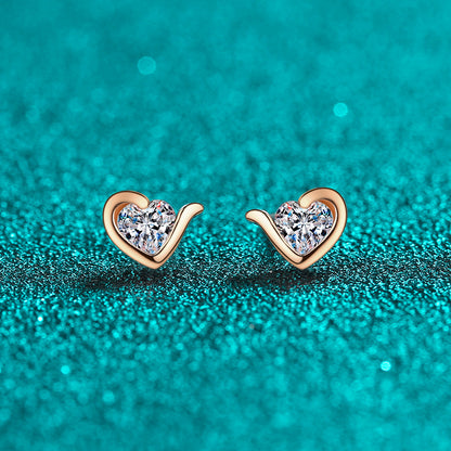 S925 Sterling Silver Champagne Moissanite Heart Stud Earrings - 0.60ct Floral-Inspired Everyday Luxury