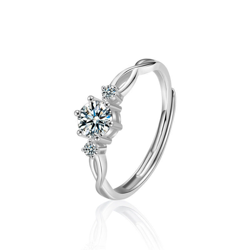 S925 Sterling Silver Channel Set Couple Rings - Her 1ct Moissanite & His Plain Band Adjustable Minimalist Wedding Set