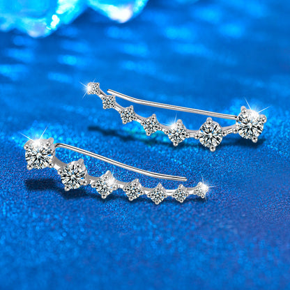 S925 Sterling Silver Channel Set Moissanite Bar Earrings - White Gold Plated Professional Studs for Women