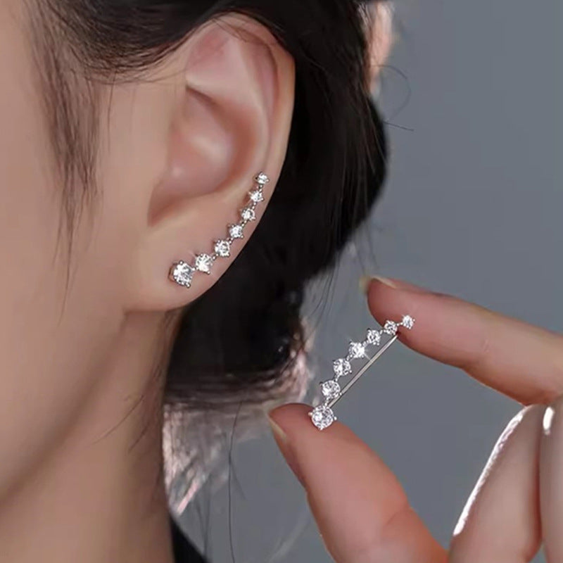 S925 Sterling Silver Channel Set Moissanite Bar Earrings - White Gold Plated Professional Studs for Women