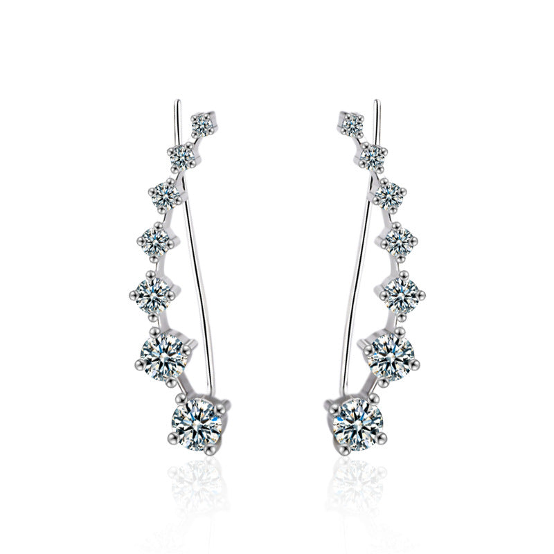 S925 Sterling Silver Channel Set Moissanite Bar Earrings - White Gold Plated Professional Studs for Women