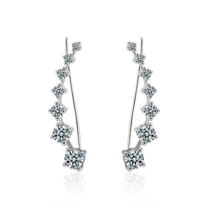 S925 Sterling Silver Channel Set Moissanite Bar Earrings - White Gold Plated Professional Studs for Women
