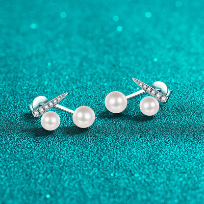 S925 Sterling Silver Cherry Drop Earrings - 0.13ct Moissanite & Freshwater Pearls