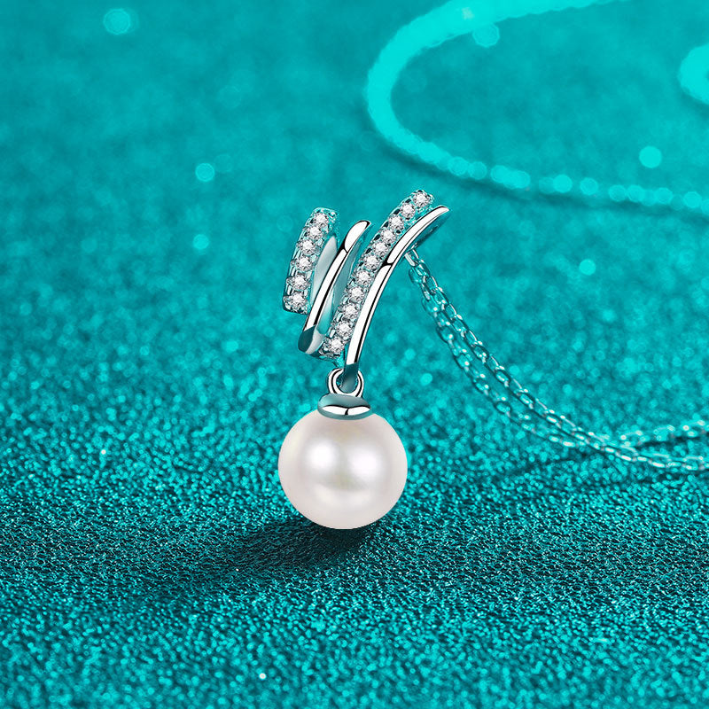 S925 Sterling Silver Circle Pendant Necklace - 8.5-Point Moissanite Pavé & 8-9mm Pearl Modern Layered Choker
