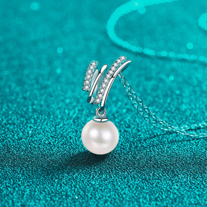 S925 Sterling Silver Circle Pendant Necklace - 8.5-Point Moissanite Pavé & 8-9mm Pearl Modern Layered Choker