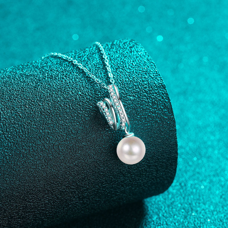 S925 Sterling Silver Circle Pendant Necklace - 8.5-Point Moissanite Pavé & 8-9mm Pearl Modern Layered Choker