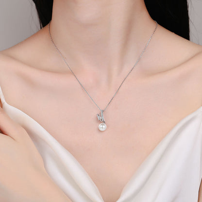 S925 Sterling Silver Circle Pendant Necklace - 8.5-Point Moissanite Pavé & 8-9mm Pearl Modern Layered Choker