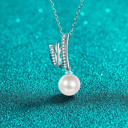 S925 Sterling Silver Circle Pendant Necklace - 8.5-Point Moissanite Pavé & 8-9mm Pearl Modern Layered Choker