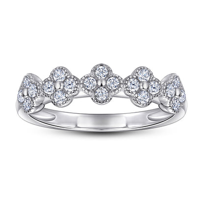 S925 Sterling Silver Clover Pavé Ring - Delicate Four-Leaf Zirconia Stackable Band