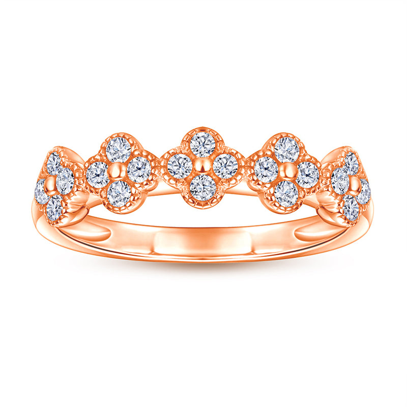 S925 Sterling Silver Clover Pavé Ring - Delicate Four-Leaf Zirconia Stackable Band