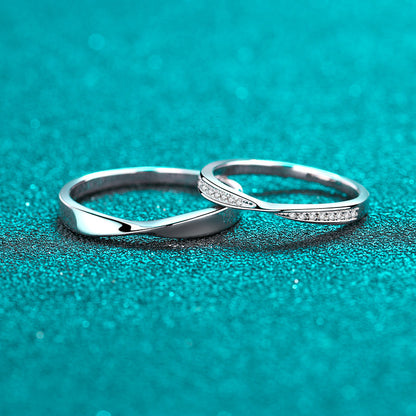 S925 Sterling Silver Couple's Ring Set with 6.4-Point Moissanite | Unisex Adjustable Matching Promise Rings